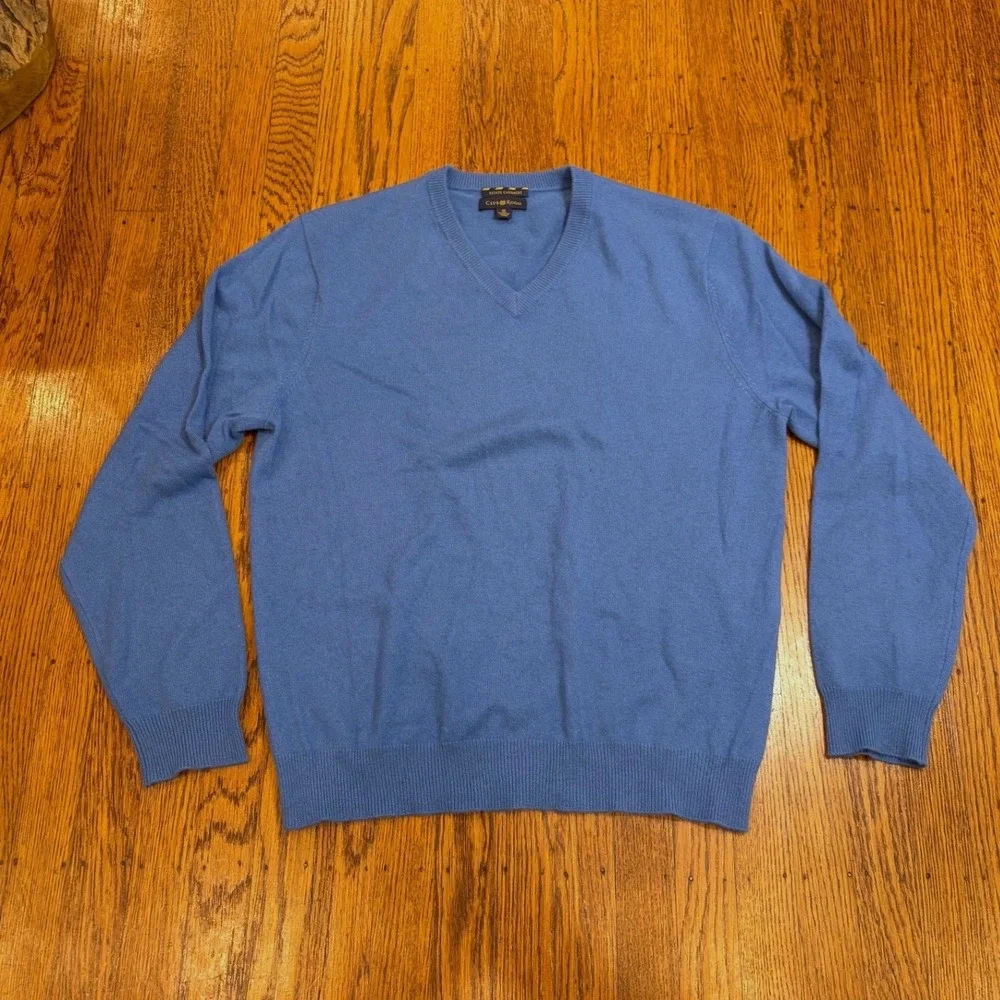 Club Room Estate Cashmere V-Neck Sweater M Light Blue 100% Cashmere